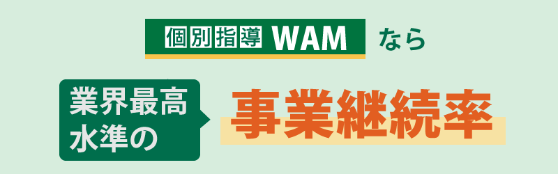 個別指導WAMなら業界最高水準の事業継続率